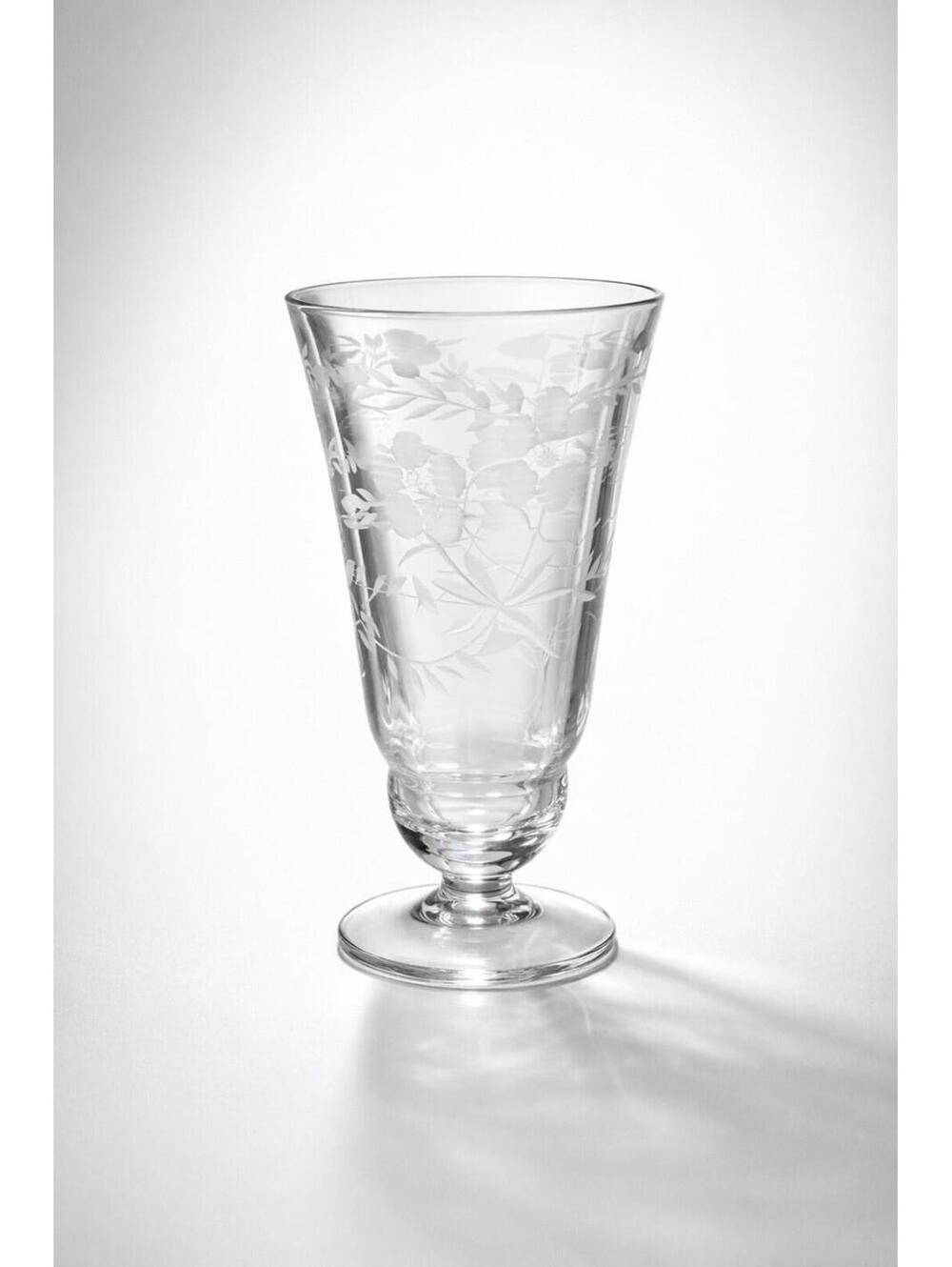 Vintage Etched Floral Glass Goblet - Elegant Footed Drinking Glass